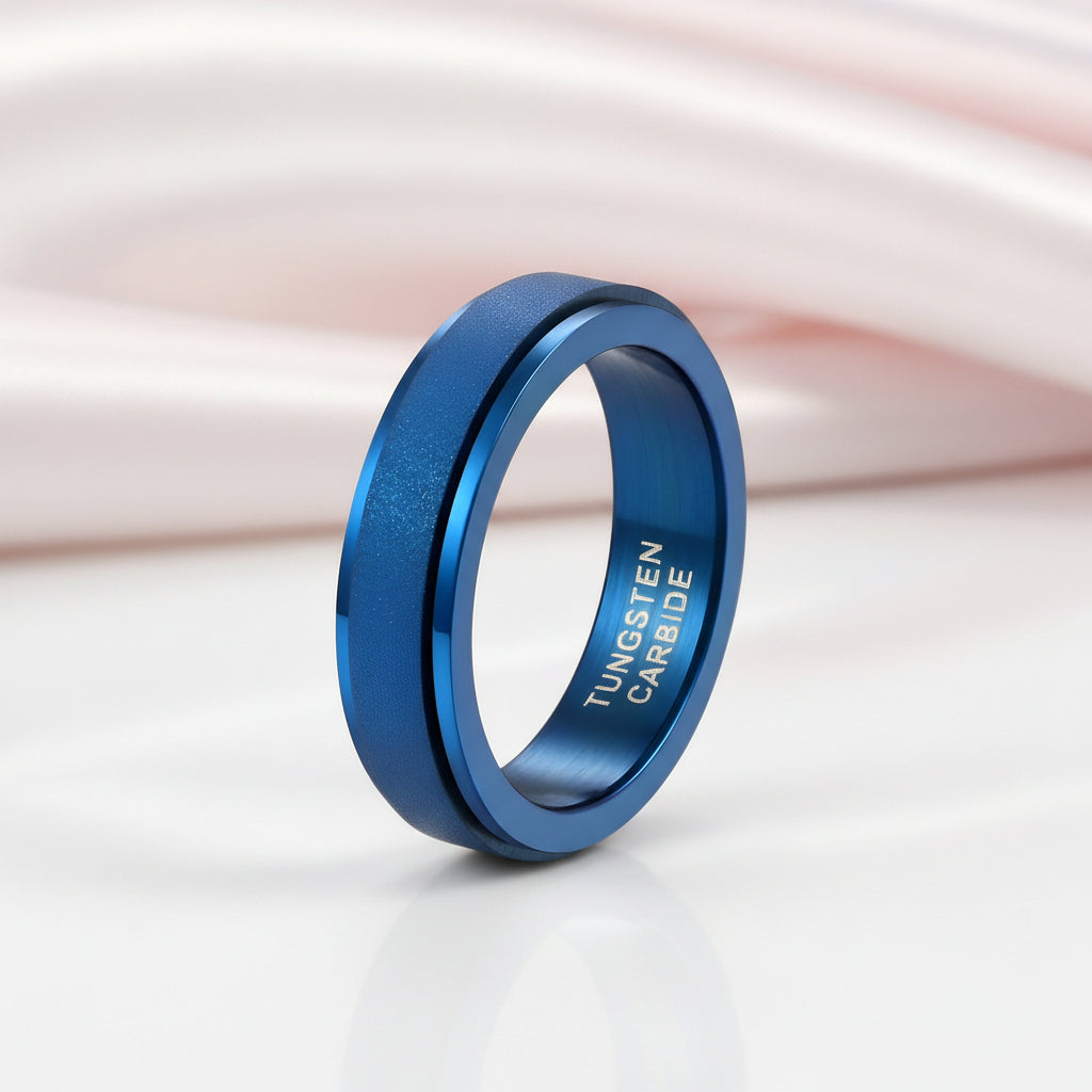 6mm Rotating Decompression Spinner Wedding Band-Black Diamonds New York