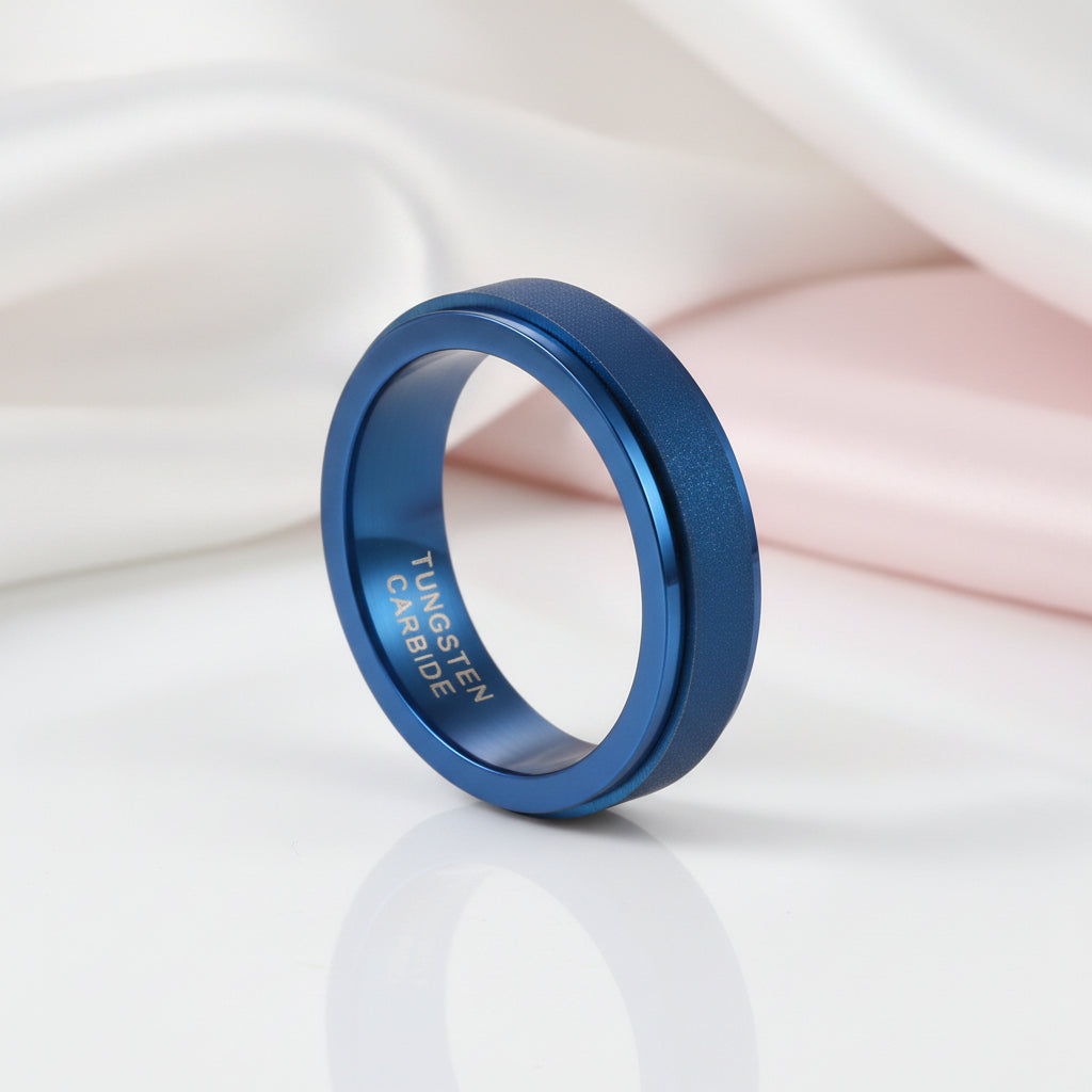 6mm Rotating Decompression Spinner Wedding Band-Black Diamonds New York