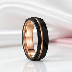 8mm Black Tungsten Rings with Thin Rose Gold Linev