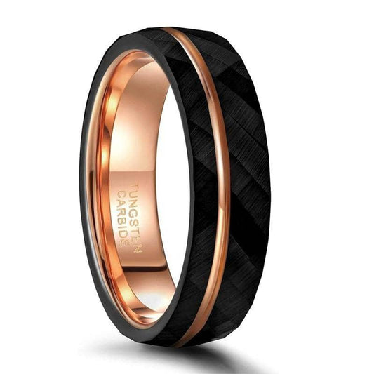 6mm/8mm Black Tungsten Rings with Thin Rose Gold Line - Black Diamonds New York