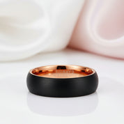 6mm Classic Black & Rose Gold Dome Tungsten Men's Wedding Band-Black Diamonds New York