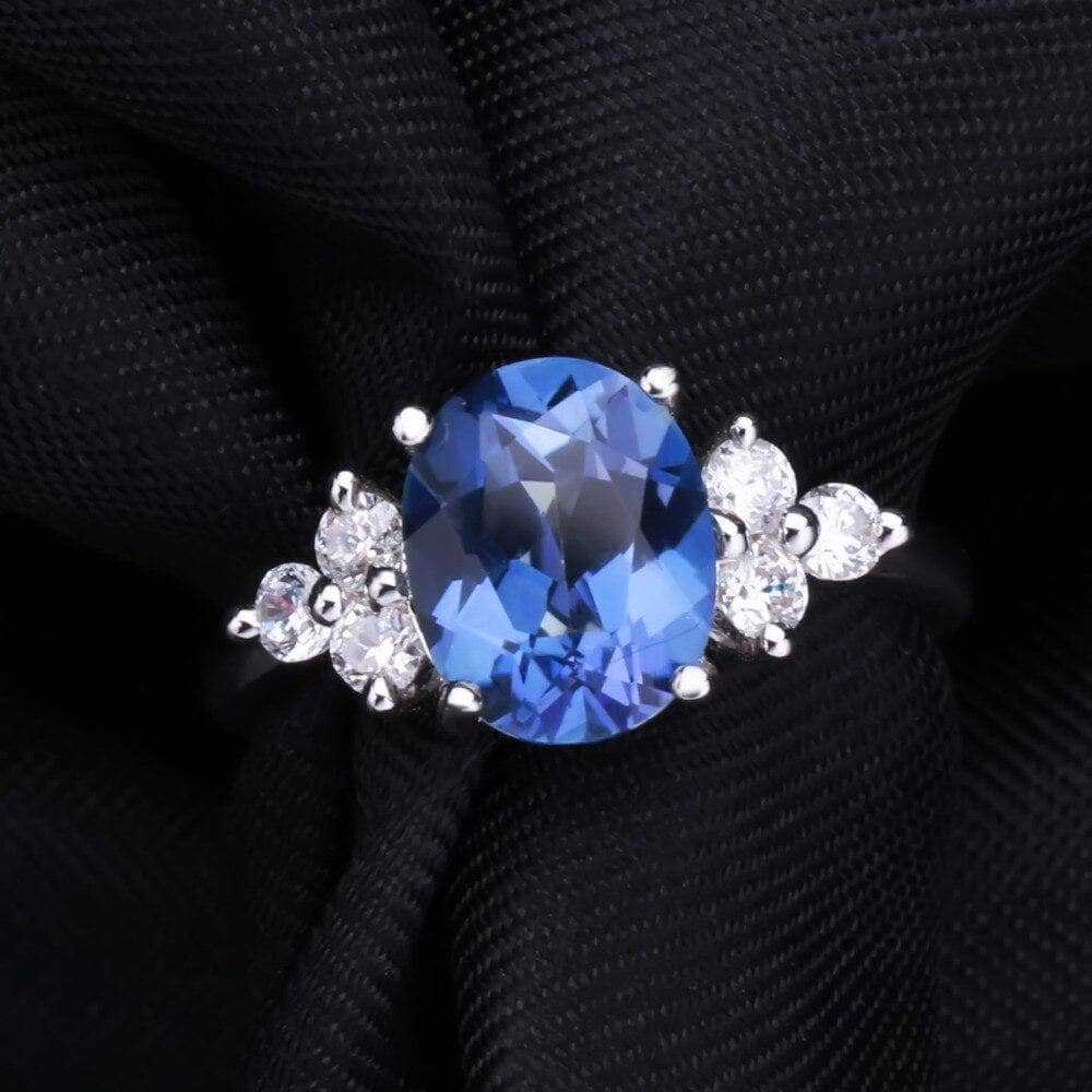 7.1 ct Natural Lolite Blue Mystic Quartz Gemstone Jewelry Set-Black Diamonds New York