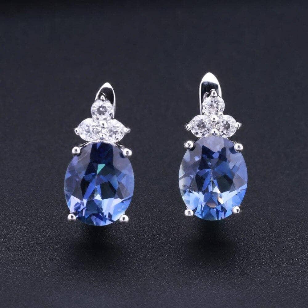 7.1 ct Natural Lolite Blue Mystic Quartz Gemstone Jewelry Set-Black Diamonds New York