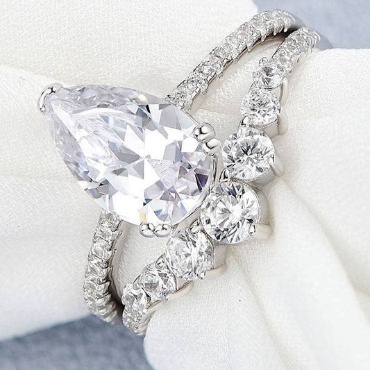 7*11mm Pear Cut Created Diamond Engagement Ring Set-Black Diamonds New York