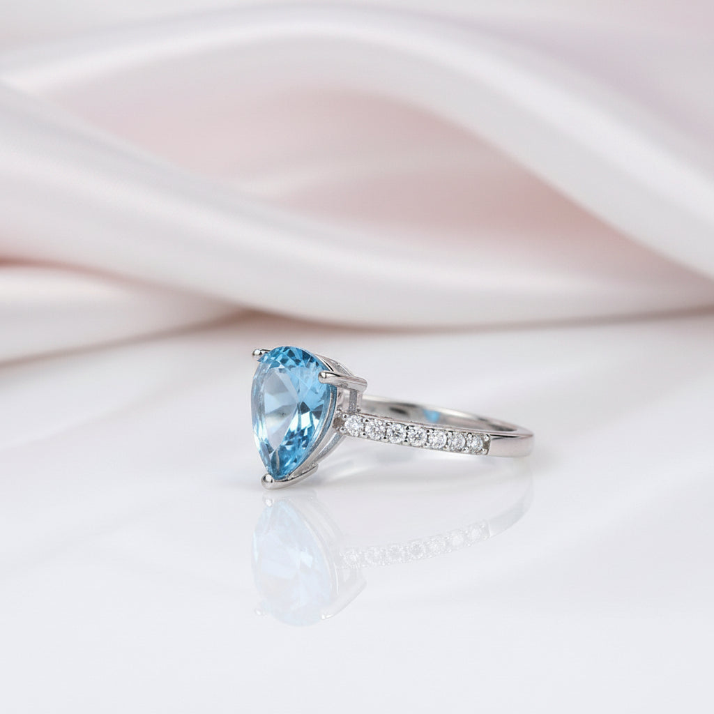 7.26ct Pear Cut Natural Swiss Blue Topaz Jewelry Set-Black Diamonds New York