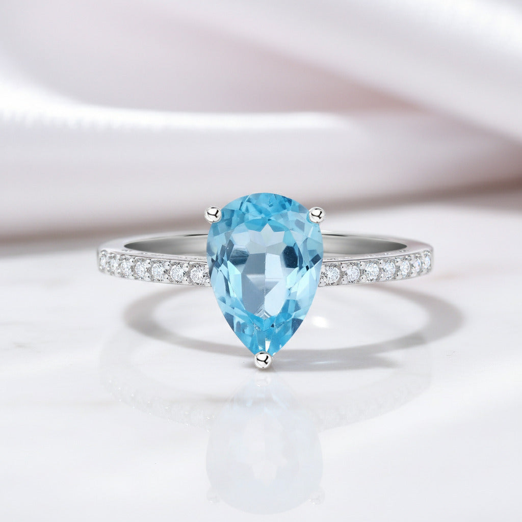 7.26ct Pear Cut Swiss Blue Topaz Jewelry Set-Black Diamonds New York