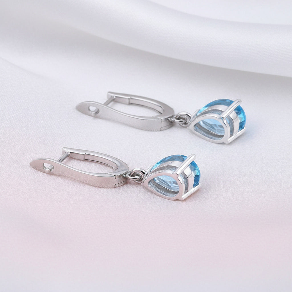 7.26ct Pear Cut Natural Swiss Blue Topaz Jewelry Set-Black Diamonds New York