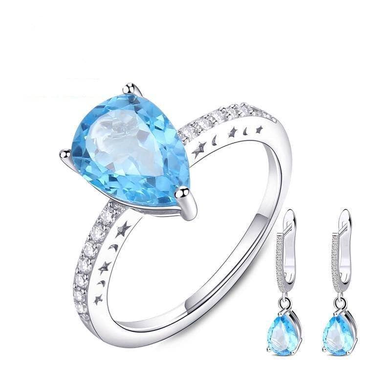 7.26ct Oval Cut Natural Swiss Blue Topaz Jewelry Set-Black Diamonds New York