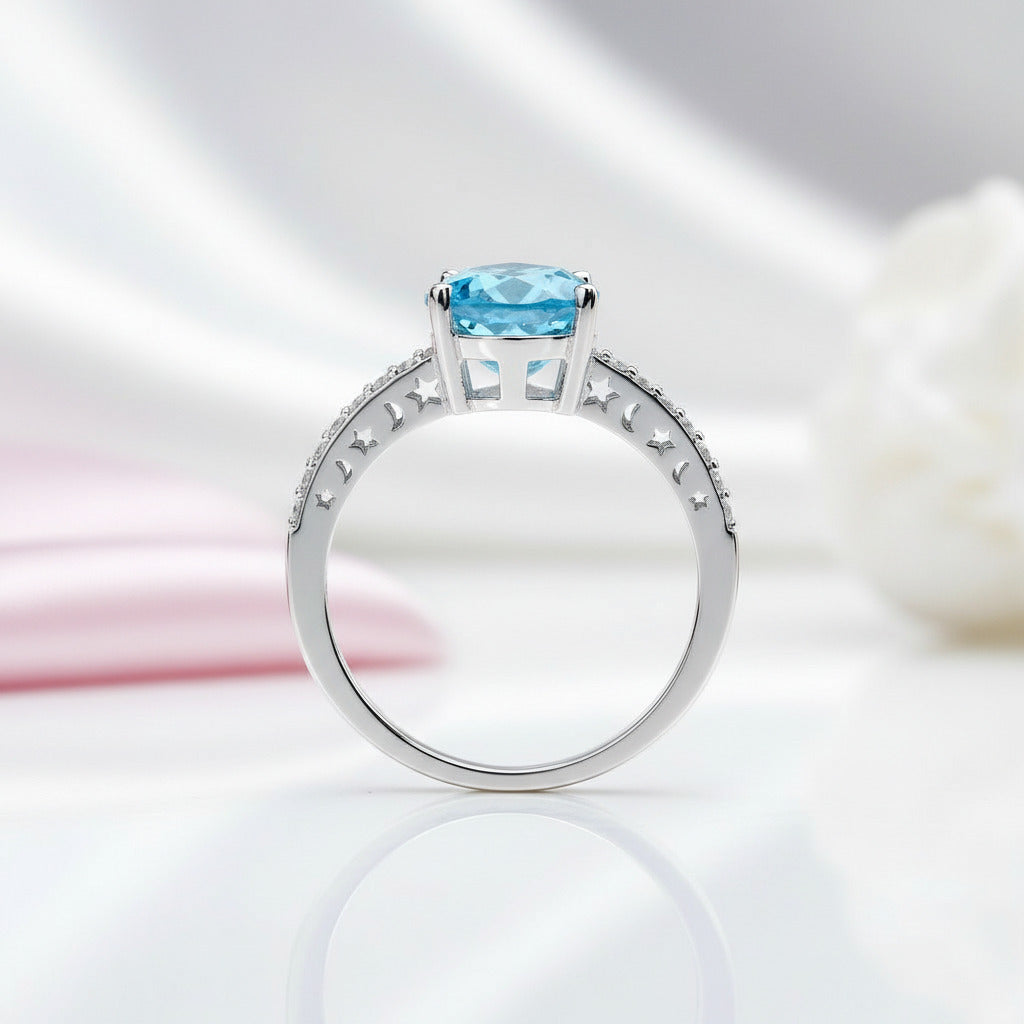 7.26ct Pear Cut Natural Swiss Blue Topaz Jewelry Set-Black Diamonds New York