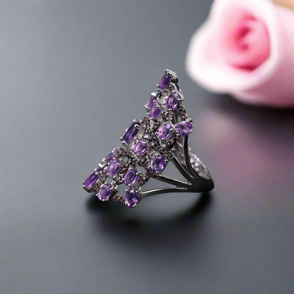 7.44Ct Natural Amethyst Ring-Black Diamonds New York