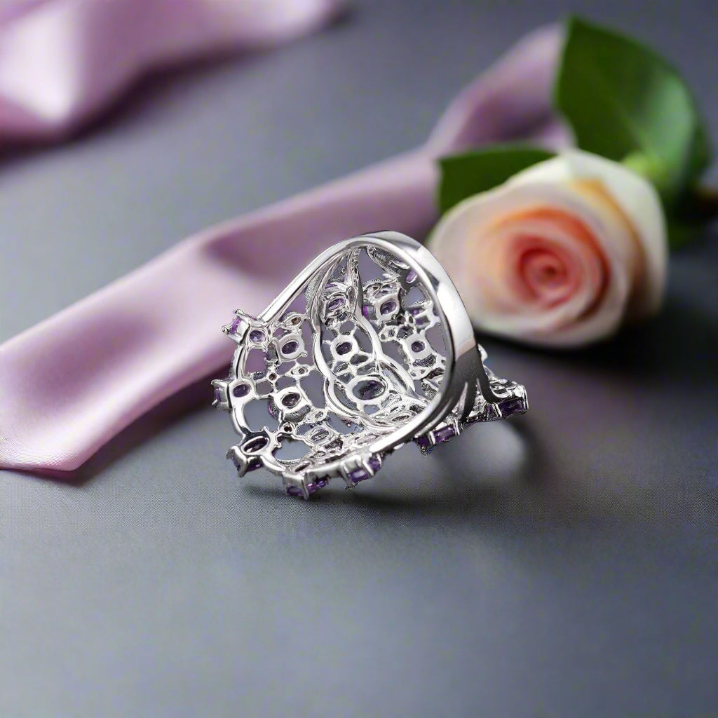 7.44Ct Natural Amethyst Ring-Black Diamonds New York