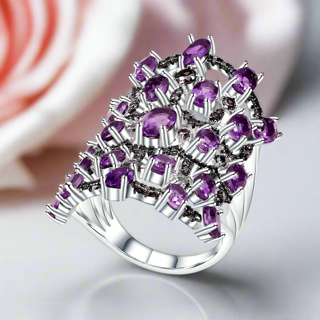 7.44Ct Natural Amethyst Ring-Black Diamonds New York