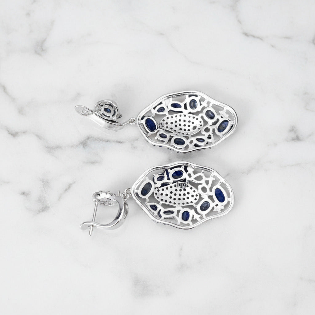 7.74Ct Sky Blue Topaz Hyperbole Earrings-Black Diamonds New York