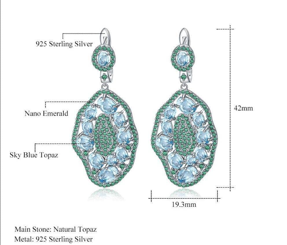 7.74Ct Natural Sky Blue Topaz Hyperbole Earrings-Black Diamonds New York