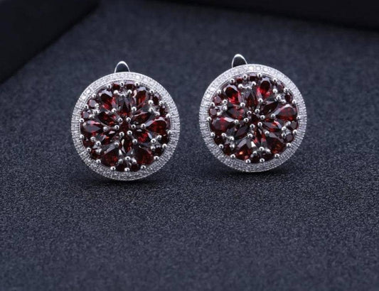 7.76Ct Natural Red Garnet Stud Earrings-Black Diamonds New York
