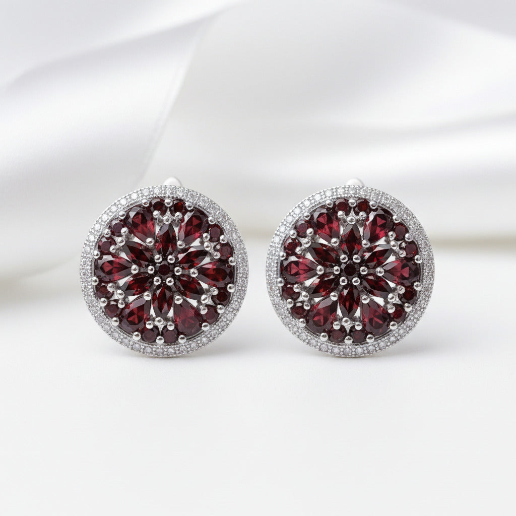 7.76 Ct Red Garnet Stud Earrings-Black Diamonds New York