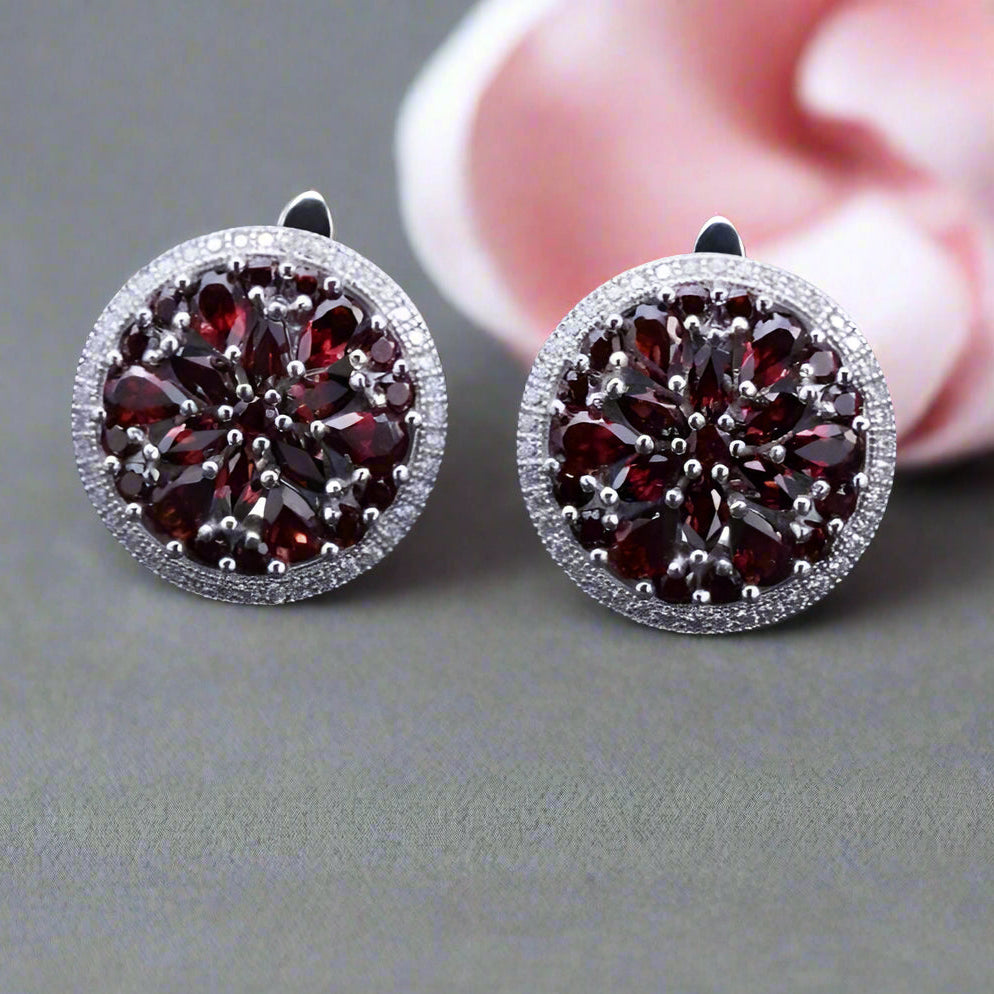 7.76 Ct Red Garnet Stud Earrings-Black Diamonds New York