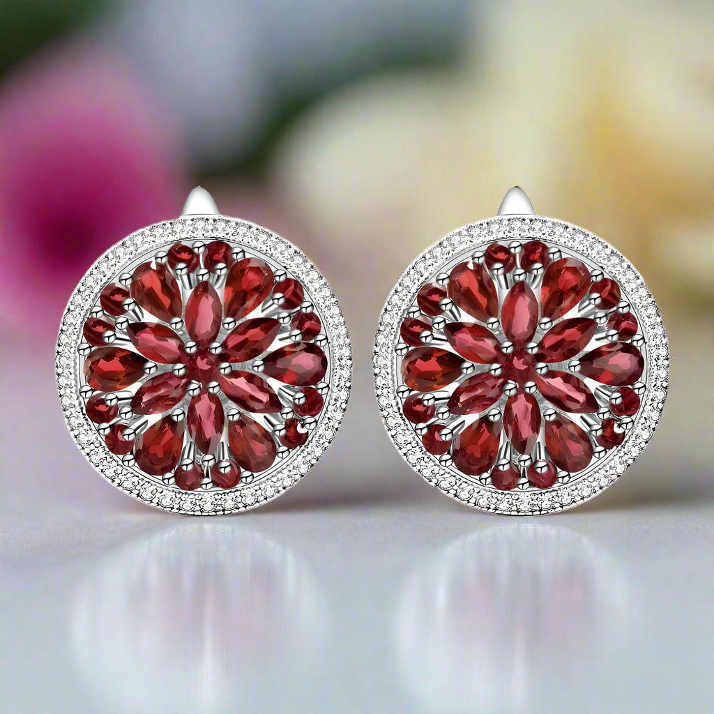7.76 Ct Red Garnet Stud Earrings-Black Diamonds New York