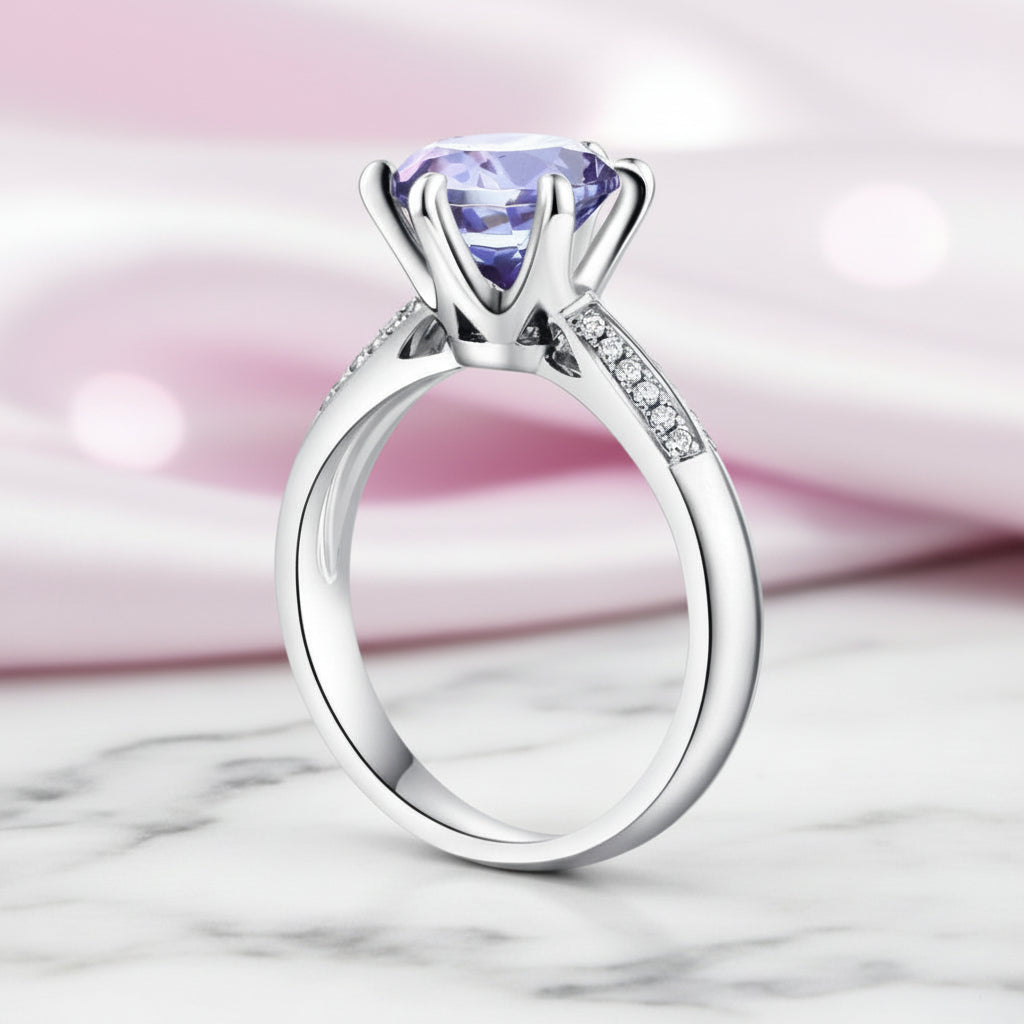 14k White Gold 2ct Purple Topaz 0.1ct Diamond Option Ring-Black Diamonds New York