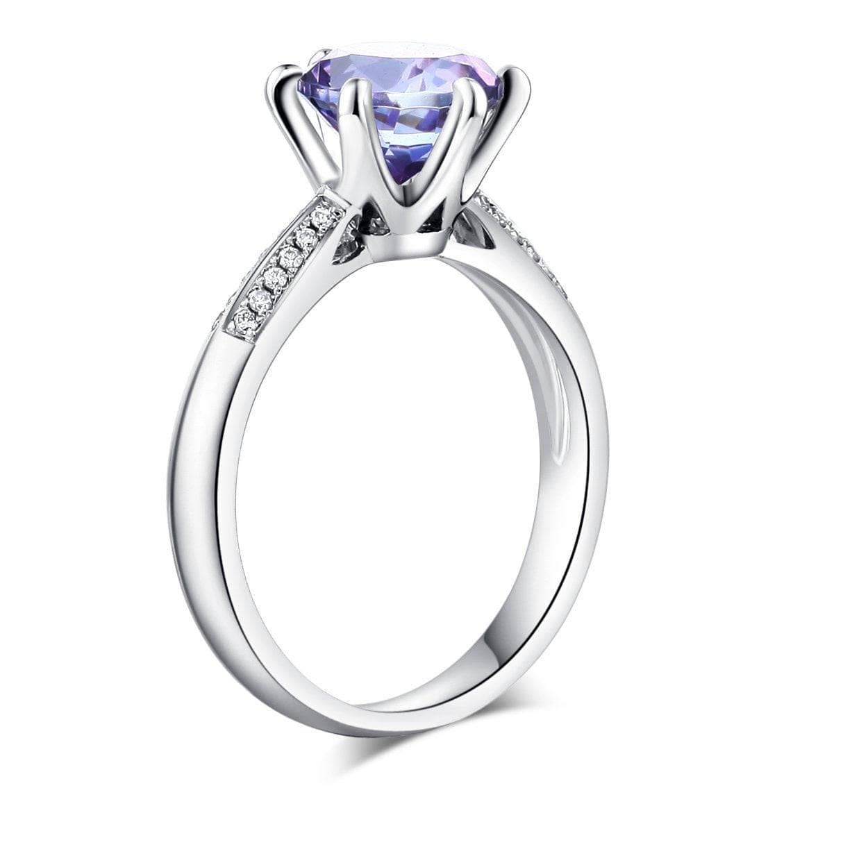 14K White Gold 2ct Purple Topaz 0.1ct Natural Diamond Ring-Black Diamonds New York