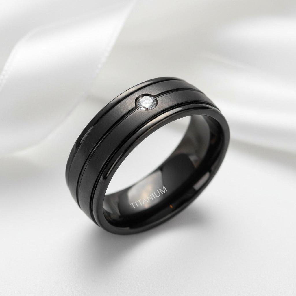7mm Black Titanium Men's Wedding Band with Diamond Option-Black Diamonds New York