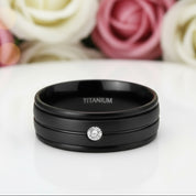 7mm Black Titanium Men's Wedding Band with Diamond-Black Diamonds New York