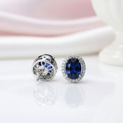 Oval Cut Blue Sapphire Stud Earrings-Black Diamonds New York