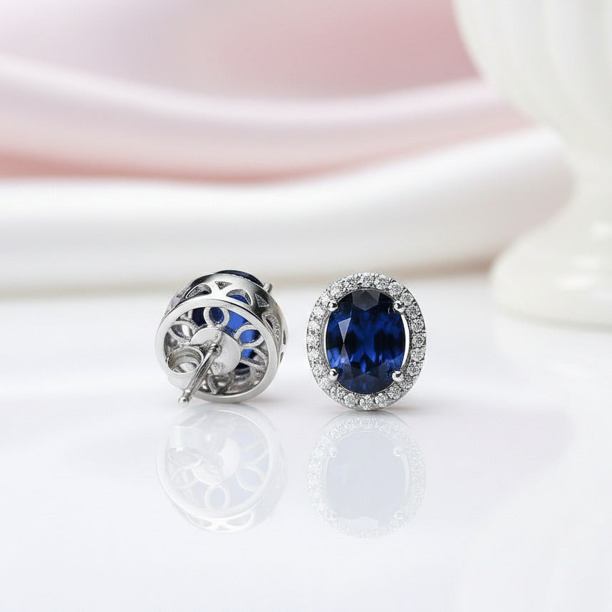 Oval Cut Blue Sapphire Stud Earrings-Black Diamonds New York