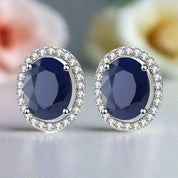 Oval Cut Blue Sapphire Stud Earrings-Black Diamonds New York