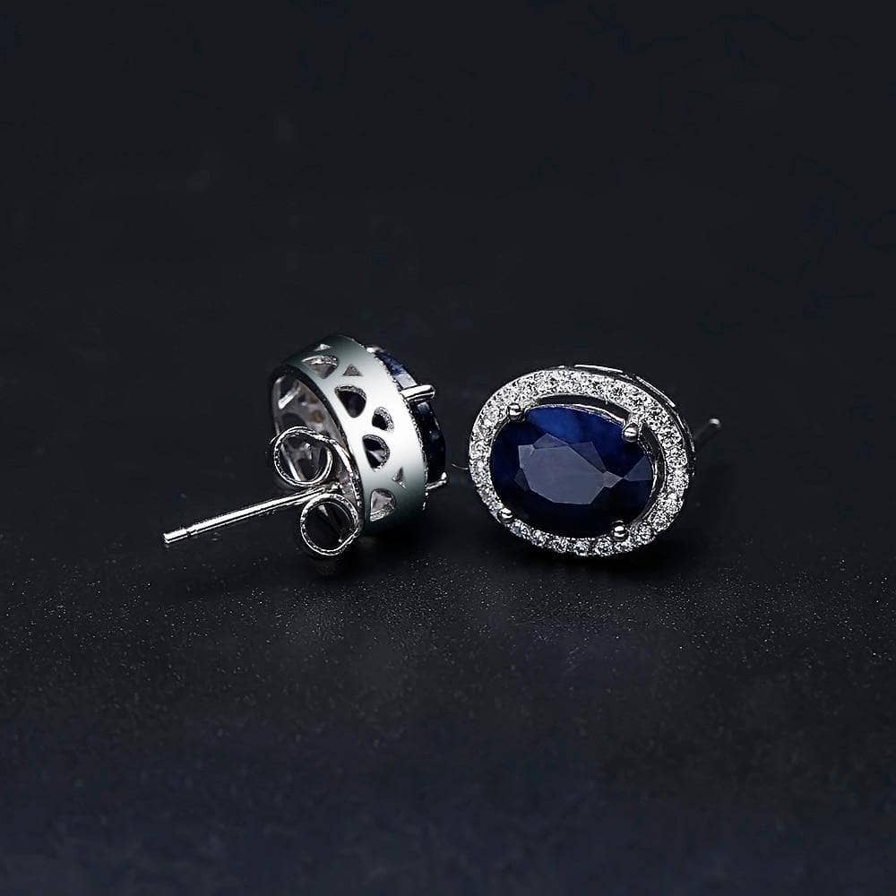 7x9mm Natural Blue Sapphire Gemstone Stud Earrings-Black Diamonds New York