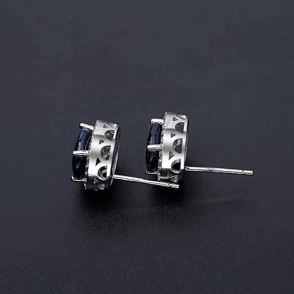 7x9mm Natural Blue Sapphire Gemstone Stud Earrings-Black Diamonds New York
