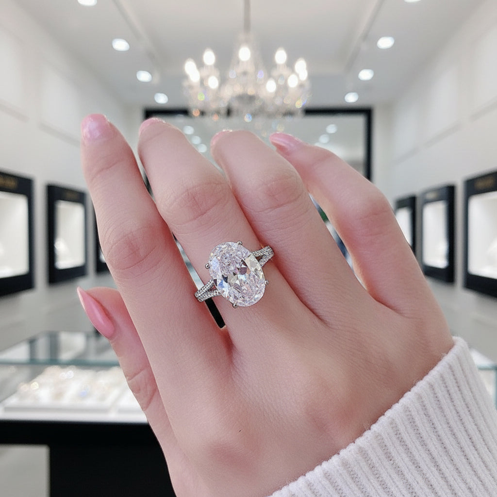 8.0 Ct Oval Cut Diamond Option White Gold Engagement Ring-Black Diamonds New York