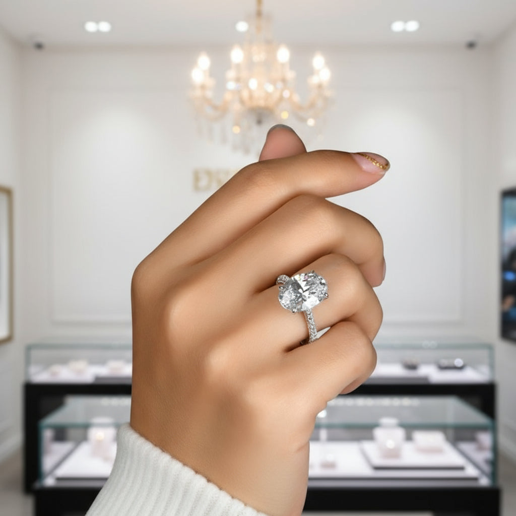 8.0 ct Oval Cut Diamond Hidden Halo Engagement Ring-Black Diamonds New York