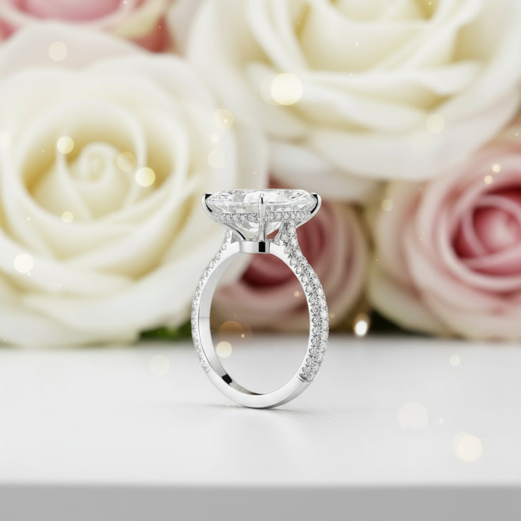 8.0 ct Oval Cut Diamond Hidden Halo Engagement Ring-Black Diamonds New York