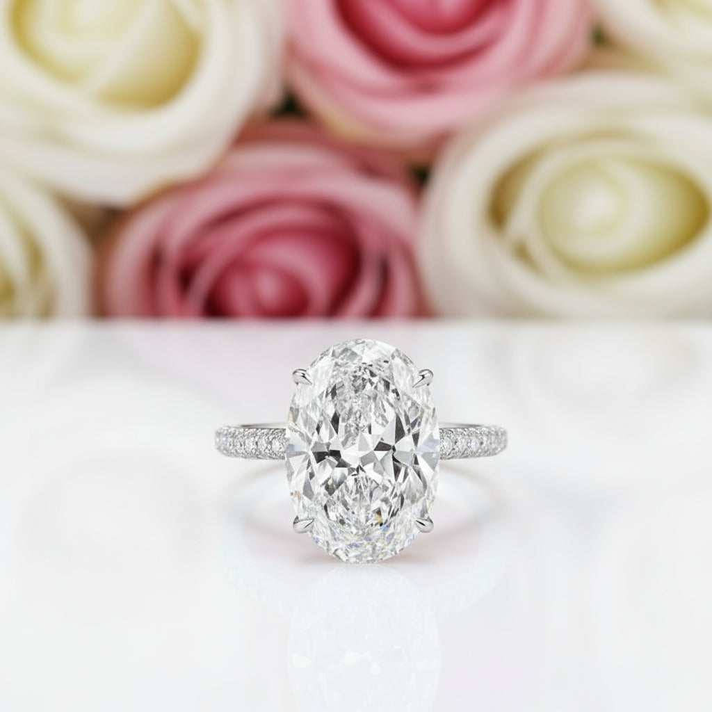 8.0 ct Oval Cut Diamond Hidden Halo Engagement Ring-Black Diamonds New York