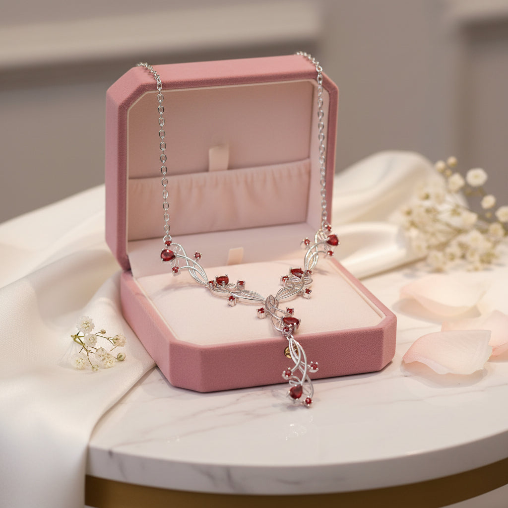 8.08ct Natural Red Garnet Bridal Necklace-Black Diamonds New York