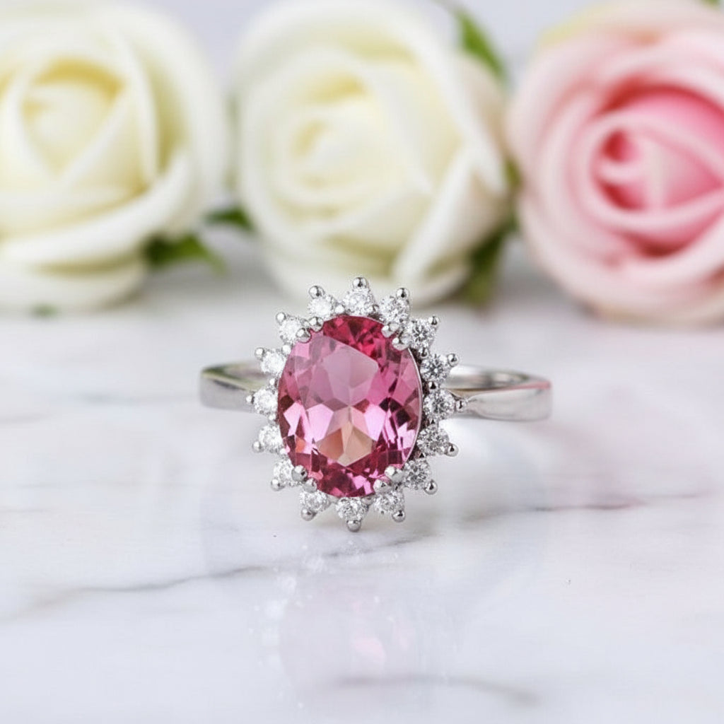 14K White Gold 2.8ct Pink Topaz 0.35ct Natural Diamond Ring-Black Diamonds New York