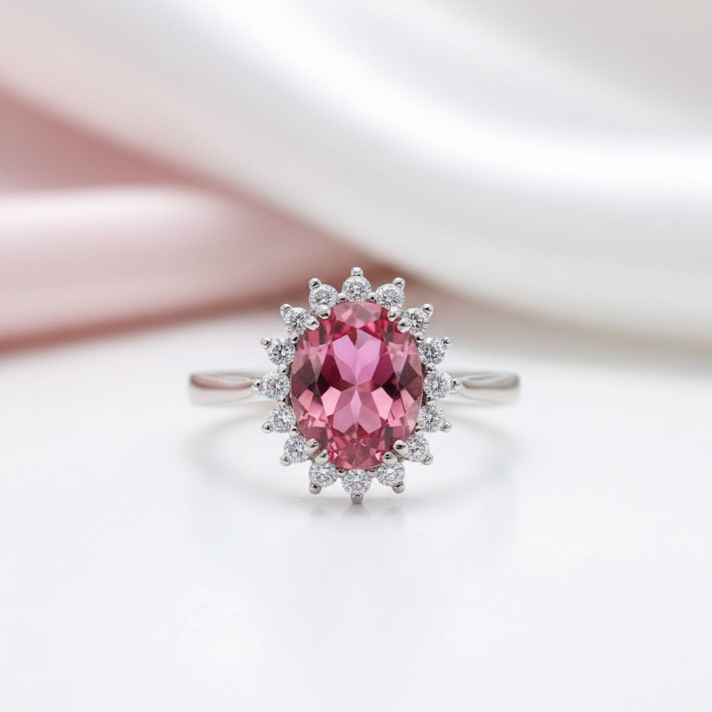 14K White Gold 2.8ct Pink Topaz 0.35ct Natural Diamond Option Ring-Black Diamonds New York