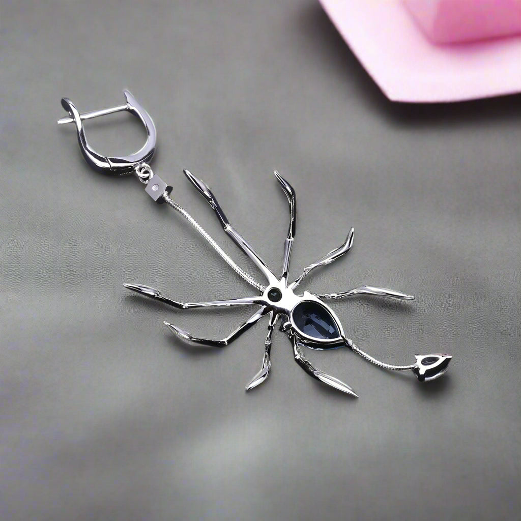 8.83Ct Natural Sky Blue Topaz Spider Gemstone Jewelry Set-Black Diamonds New York