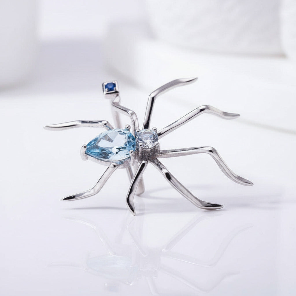 8.83Ct Sky Blue Topaz Spider Gemstone Jewelry Set-Black Diamonds New York