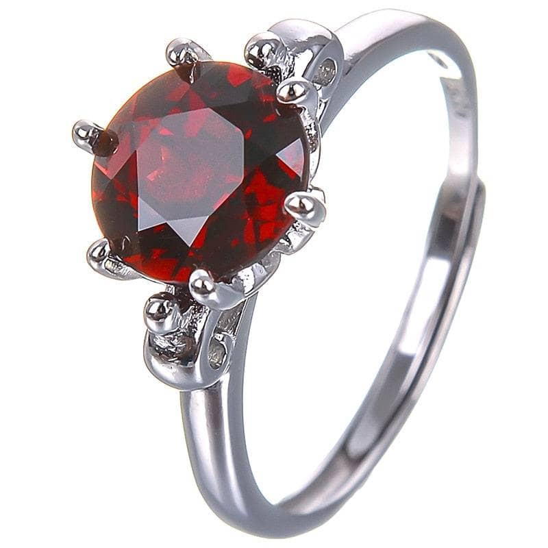8*8mm Round Cut Natural Garnet Engagement Ring-Black Diamonds New York
