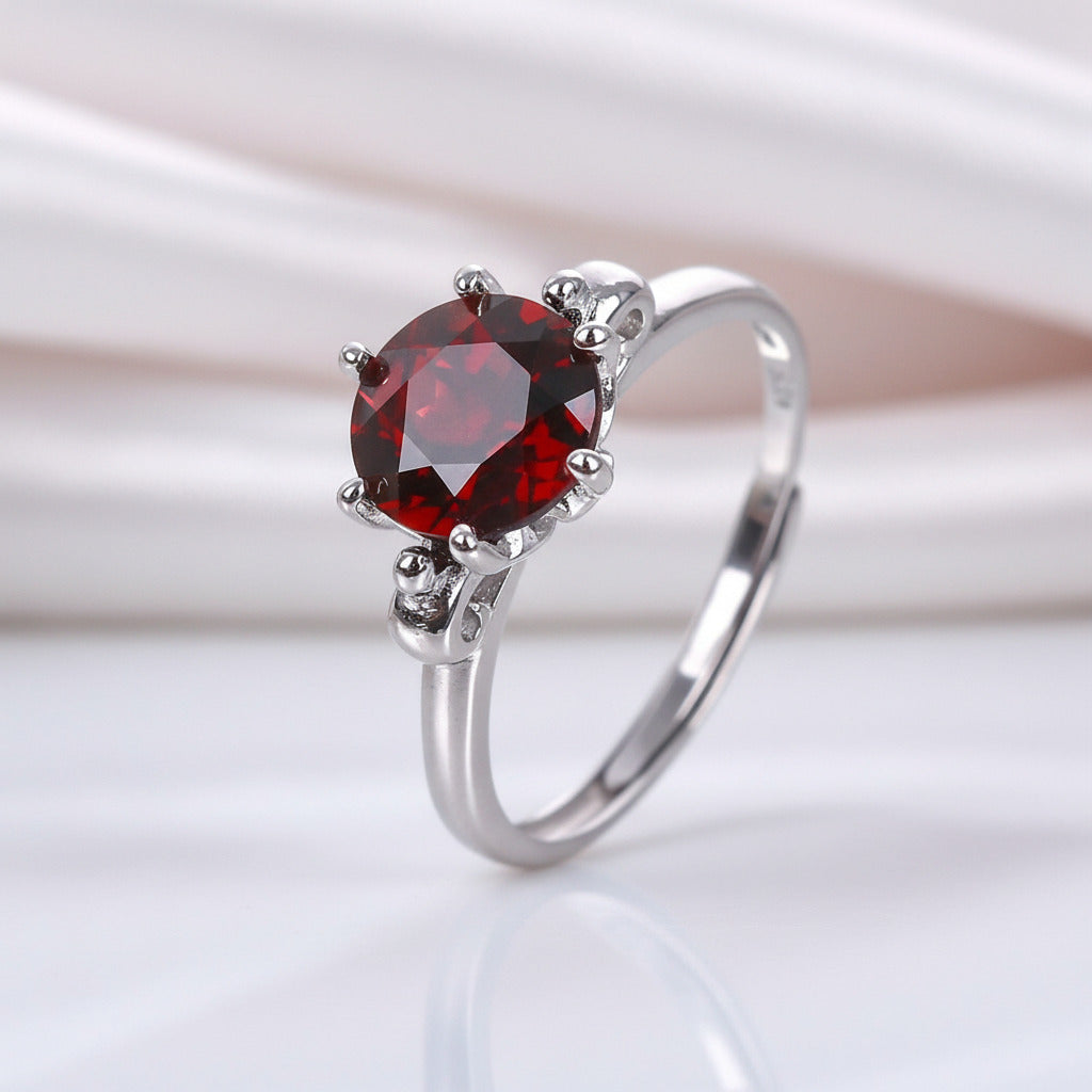 8*8mm Round Cut Garnet Engagement Ring-Black Diamonds New York