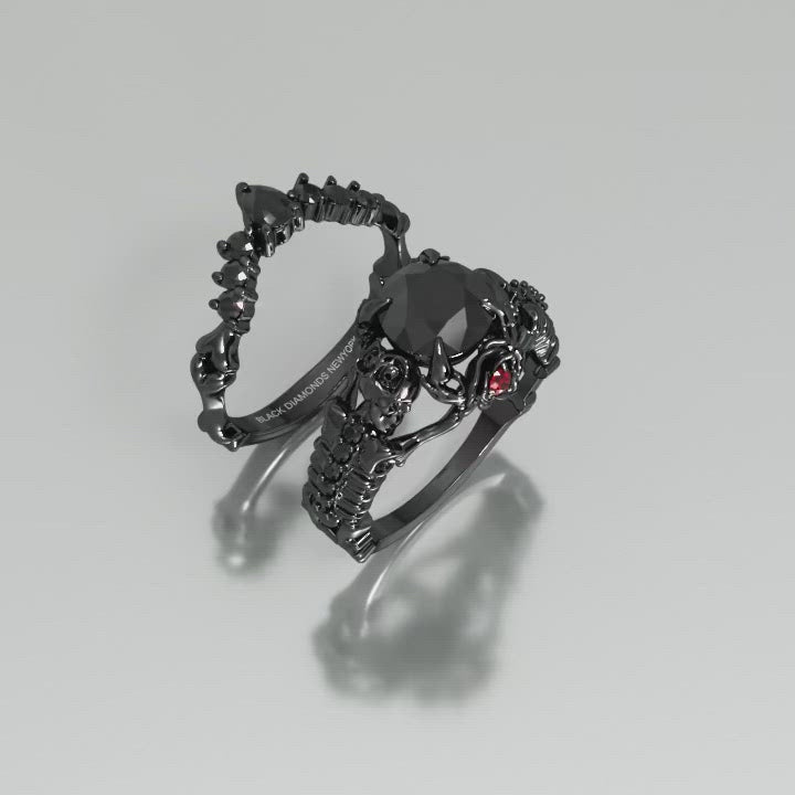 Together Forever- 1.25 Carat Black Moissanite Gothic Ring Set
