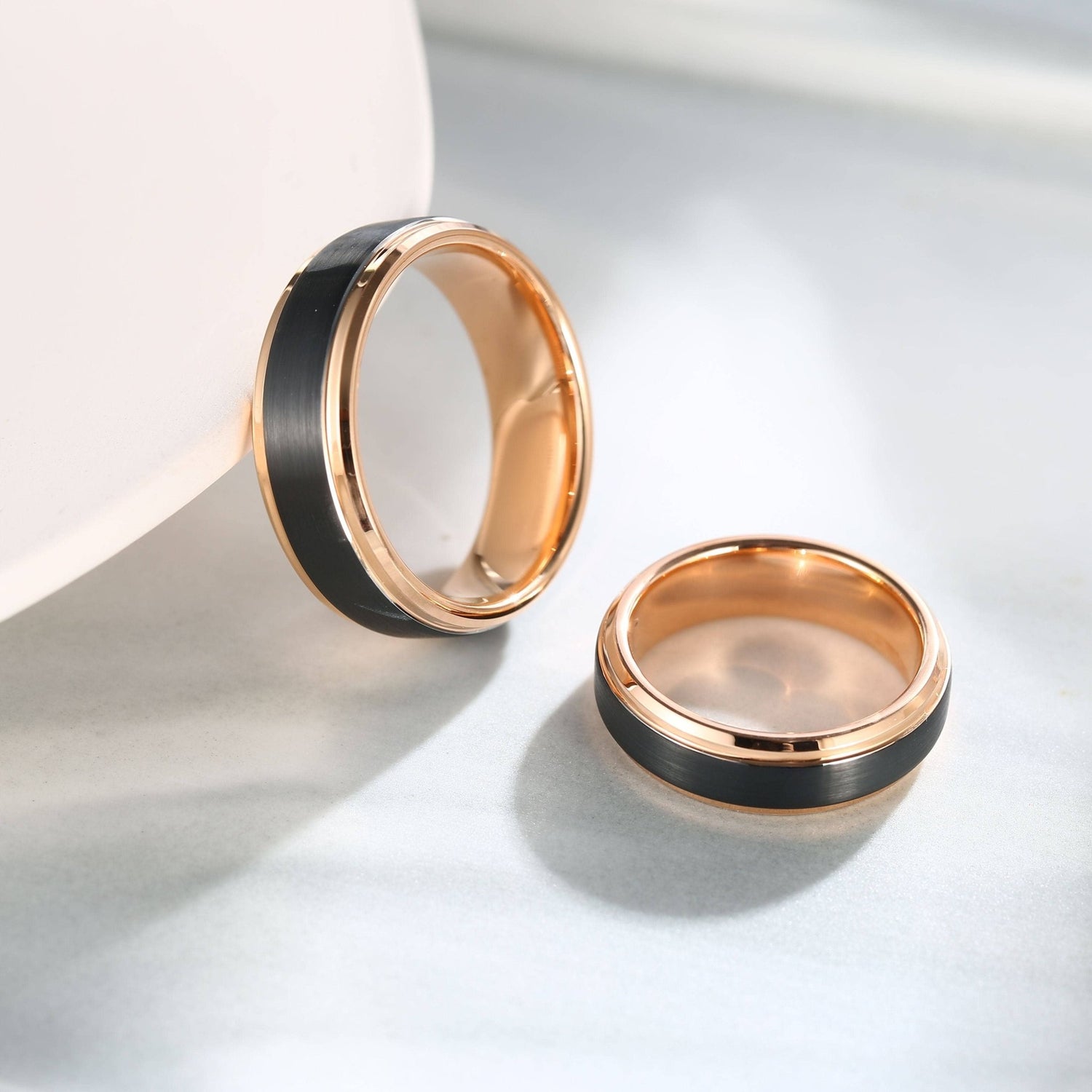 8mm Black and Rose Gold Tungsten Carbide Men's Wedding Ring - Black Diamonds New York