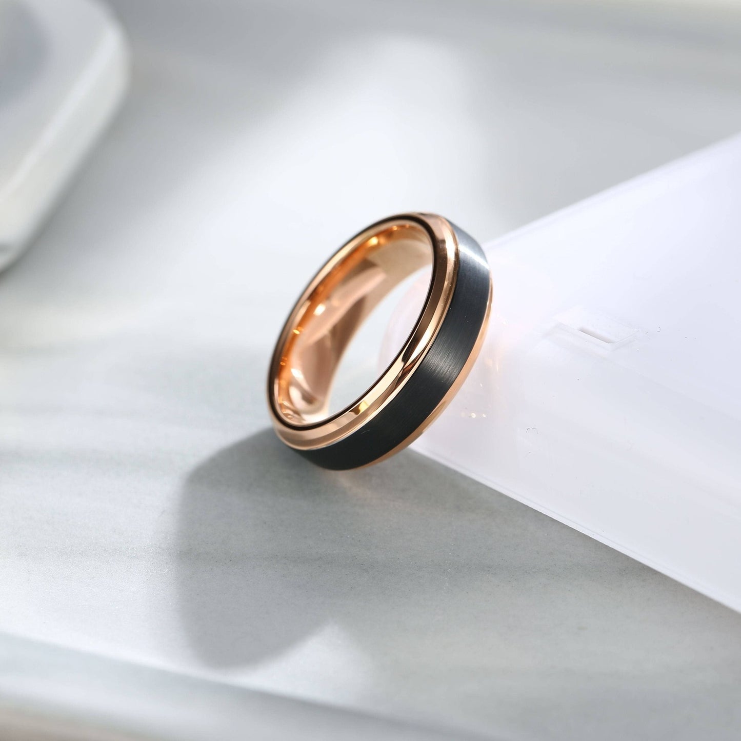 8mm Black and Rose Gold Tungsten Carbide Men's Wedding Ring - Black Diamonds New York