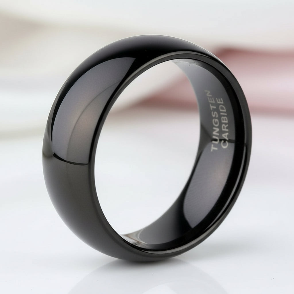 8mm Black Dome Polish Men's Tungsten Carbide Wedding Ring-Black Diamonds New York