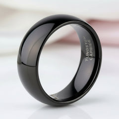 8mm Black Dome Polish Men's Tungsten Carbide Wedding Ring