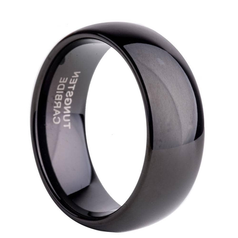 8mm Black Dome Polish Men's Tungsten Carbide Wedding Ring - Black Diamonds New York