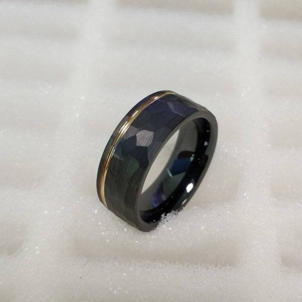 8mm Black Rose Gold Plated Faceted Tungsten Carbide-Black Diamonds New York