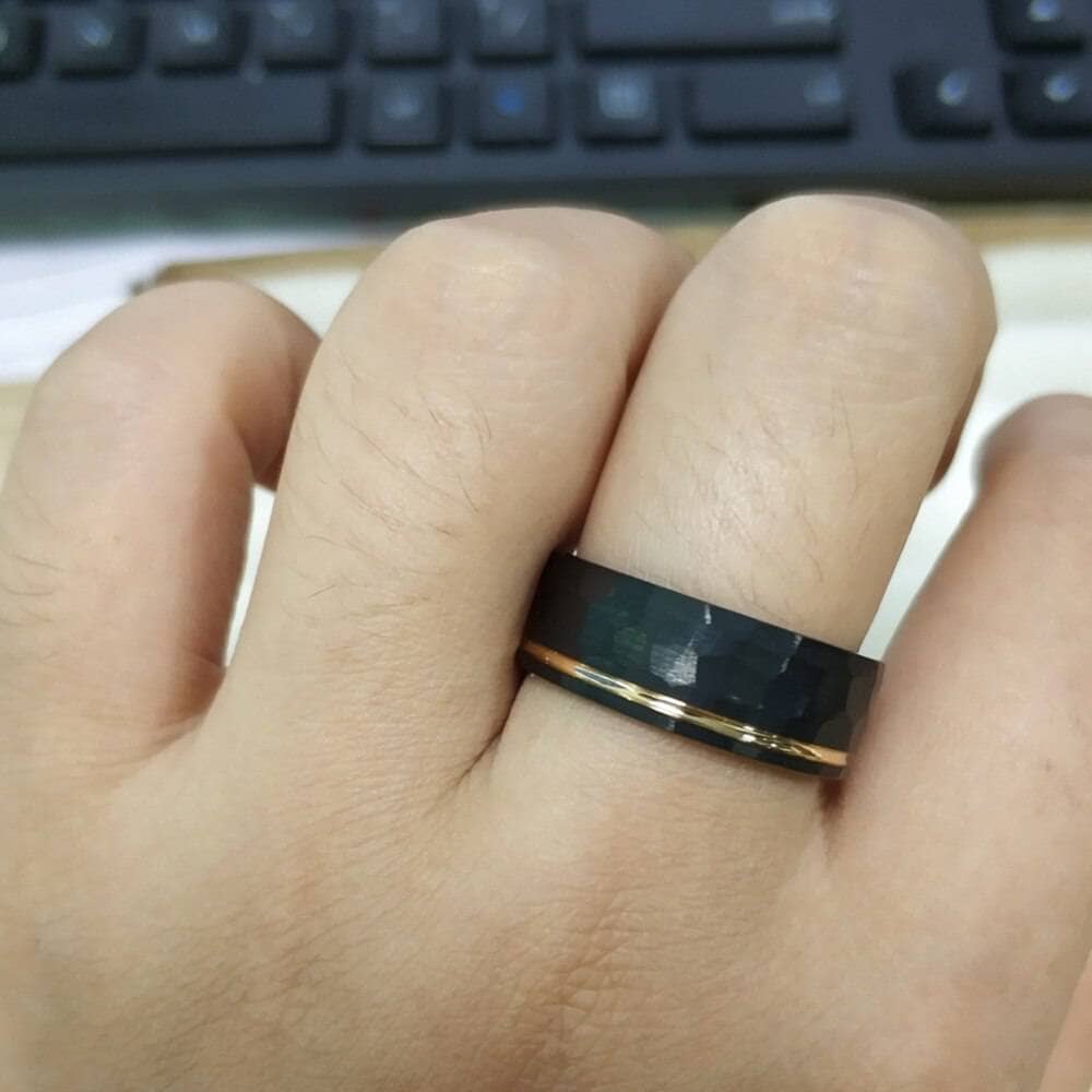 8mm Black Rose Gold Plated Faceted Tungsten Carbide Women's Wedding/Engagement Band-Black Diamonds New York